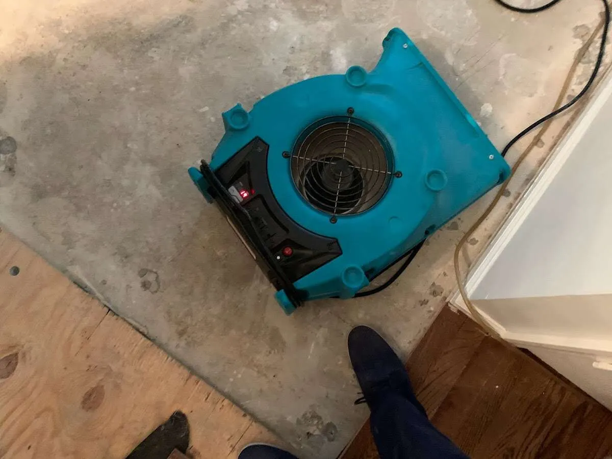 Air mover drying subfloor during Leak Detection & Repair in Edinboro